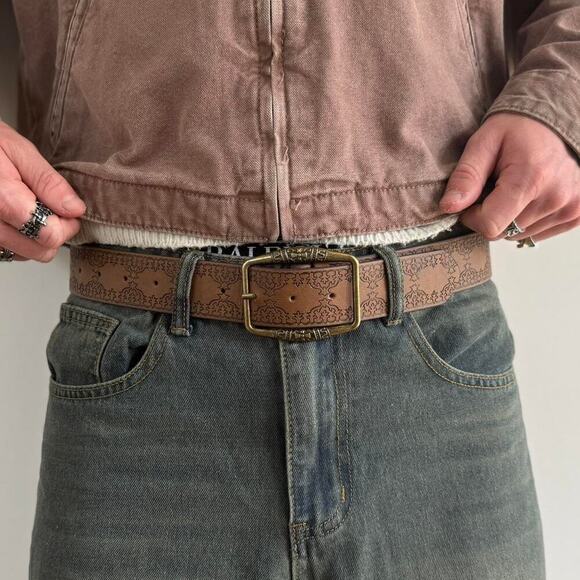Brown leather belt with - Picture 1 of 7